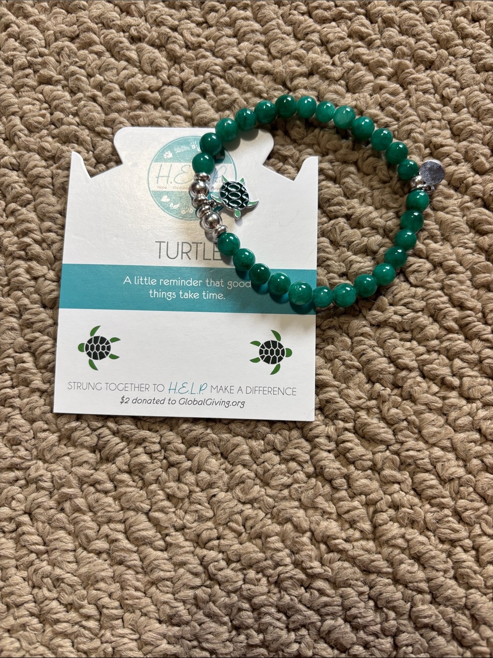 Green Beaded Turtle Charm Bracelet